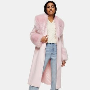 ISO Topshop faux fur trim coat in pink
